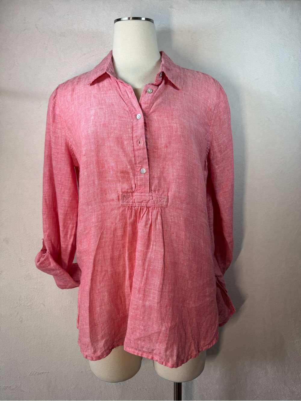 Jones New York Coral-Pink Linen Button Popover Tunic Medium